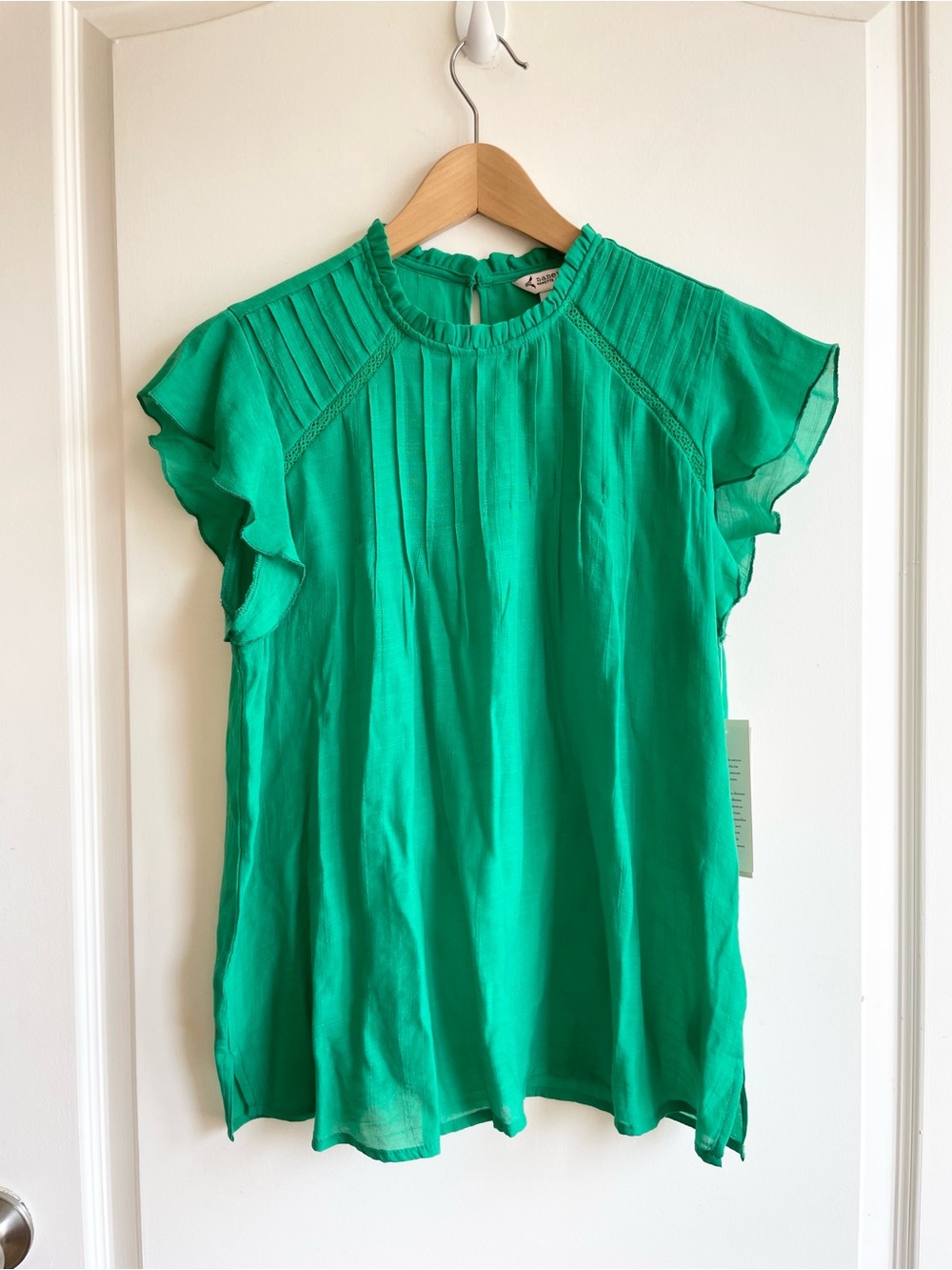 Nanette Lepore Peasant Flutter Sleeve Blouse Size M Green Interview Outfit Work